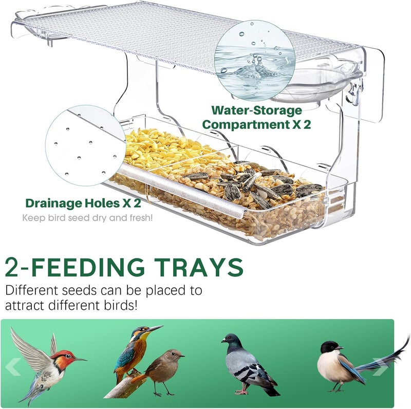 SUNALLY Window Bird Feeder for Outdoors, Clear Wild Bird Feeders Window Mounted with Self-Adhesive Hooks, Outside Hummingbird, burd, Oriole, Finch Bird Watching for Garden, Yard, Elderly Kids Viewing - Image 3